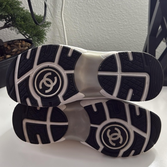 CHANEL Women's Blue and Cream Sneakers - Picture 9 of 9